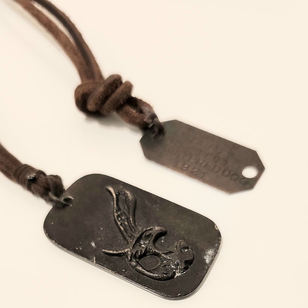 2pc NECKLACE adjustable length leather Eagle and Dog tag NWOT